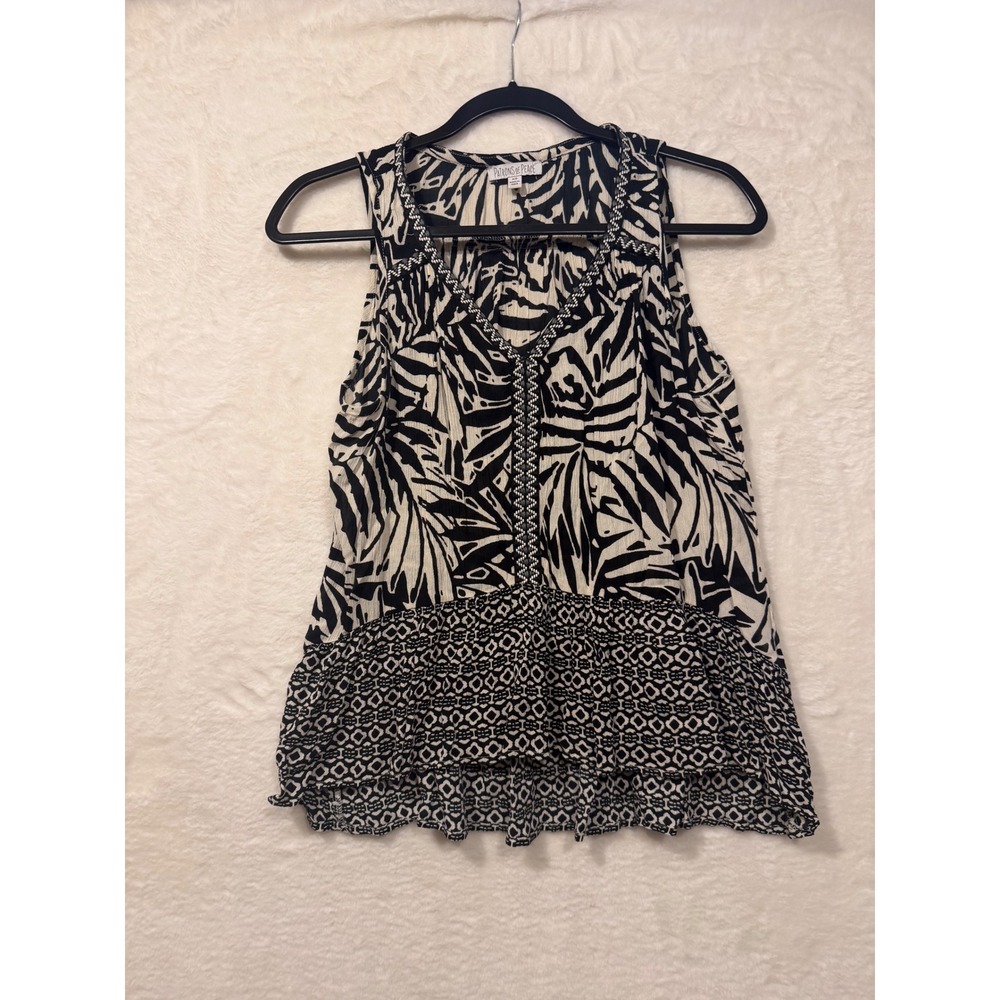 Patrons of Peace Black Ivory Mixed Print Sleeveless V-Neck Top XS 18022T
